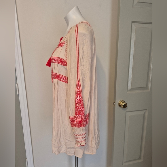 Free People Wind Willow Gauzey Split Neckline Embroidered Tunic Mini Dress(S) - Picture 3 of 10